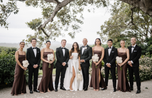 Wedding party in brown dresses.